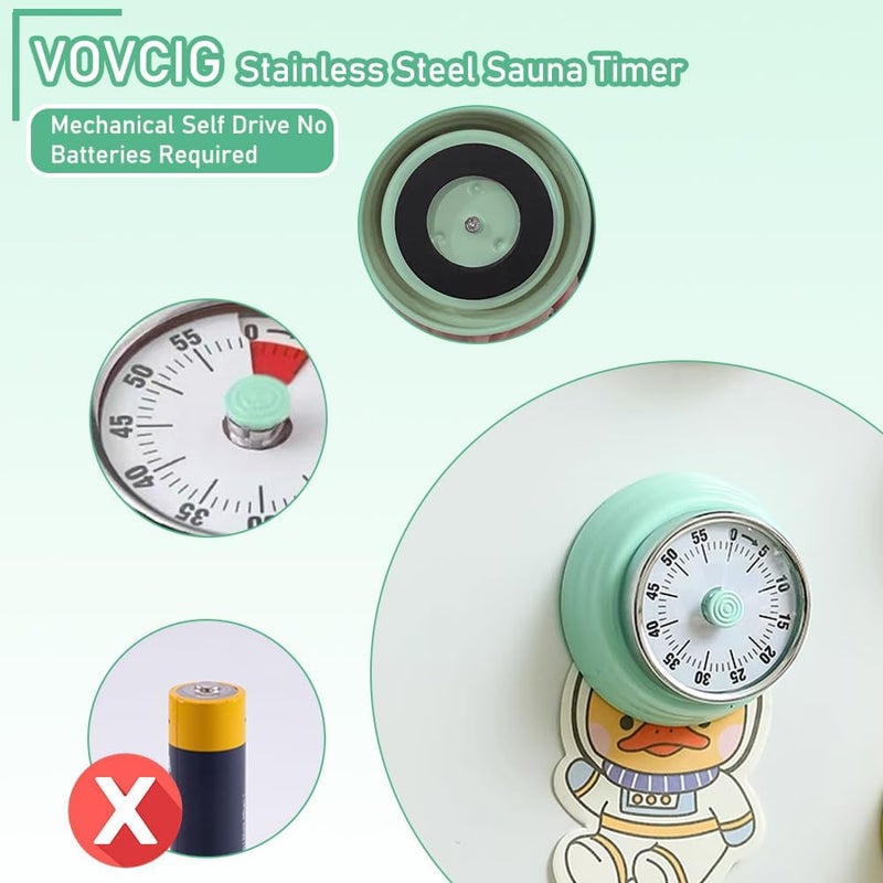 VOVCIG Stainless Steel Sauna Timer, Mechanical Clock Timer Sauna Accessory for Sauna Rooms and Spas, Up to 55 Minutes, Mechanical Self Drive No Batteries Required (Green) - Image 5